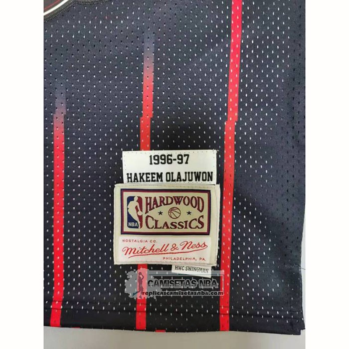 Camiseta Houston Rockets Hakeem Olajuwon NO 34 Mitchell & Ness 1996-97 Negro